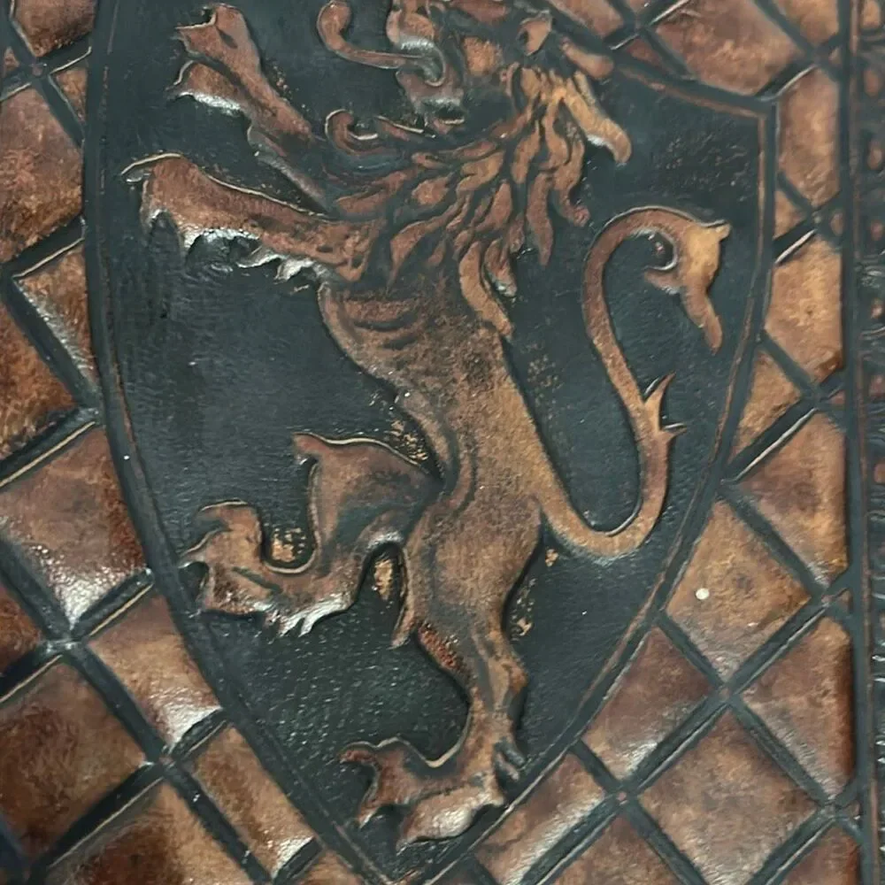 Vintage tooled brown leather lion crest made in Italy book cover